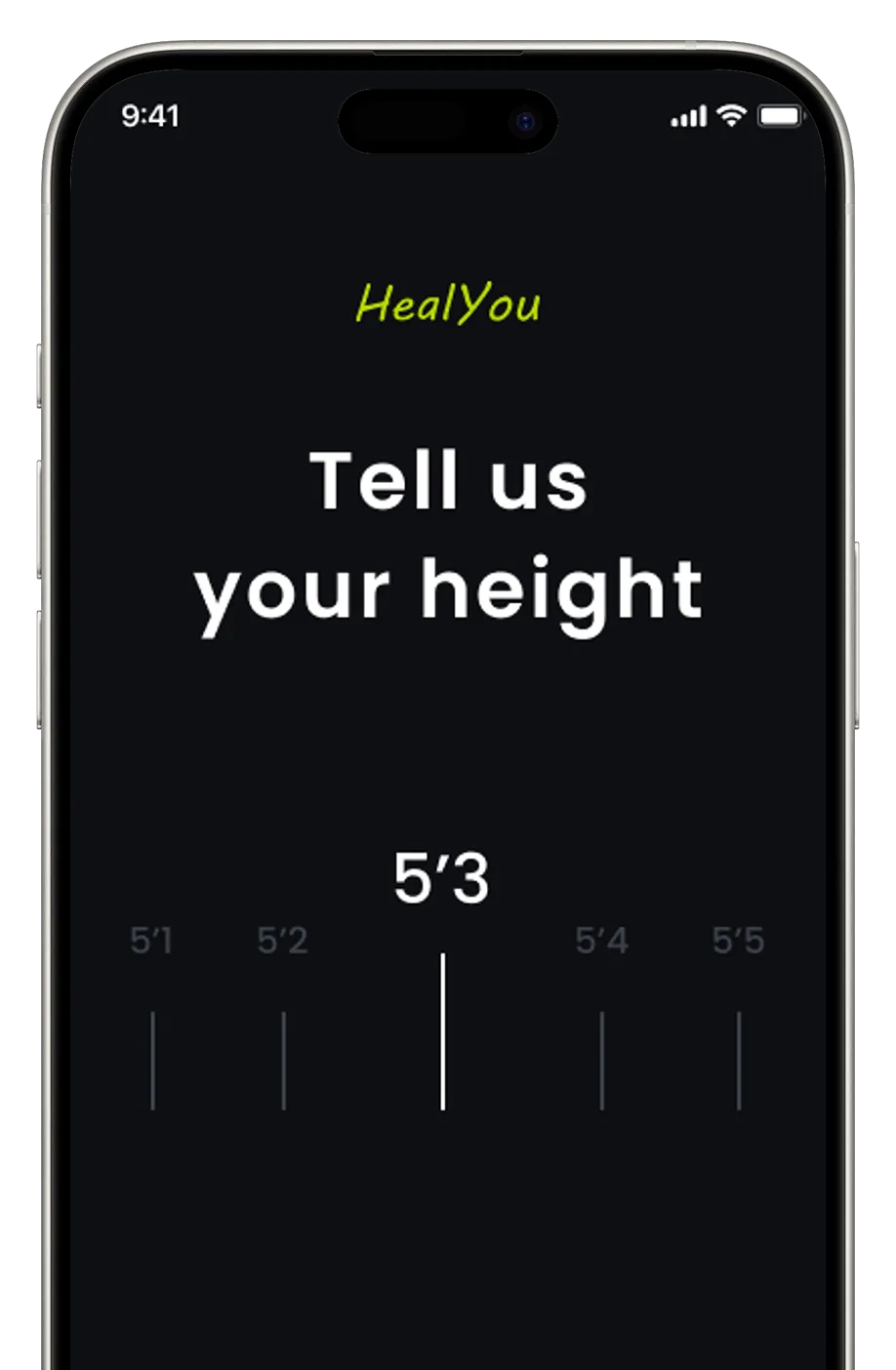 App screen asking user to input their height in feet and inches.